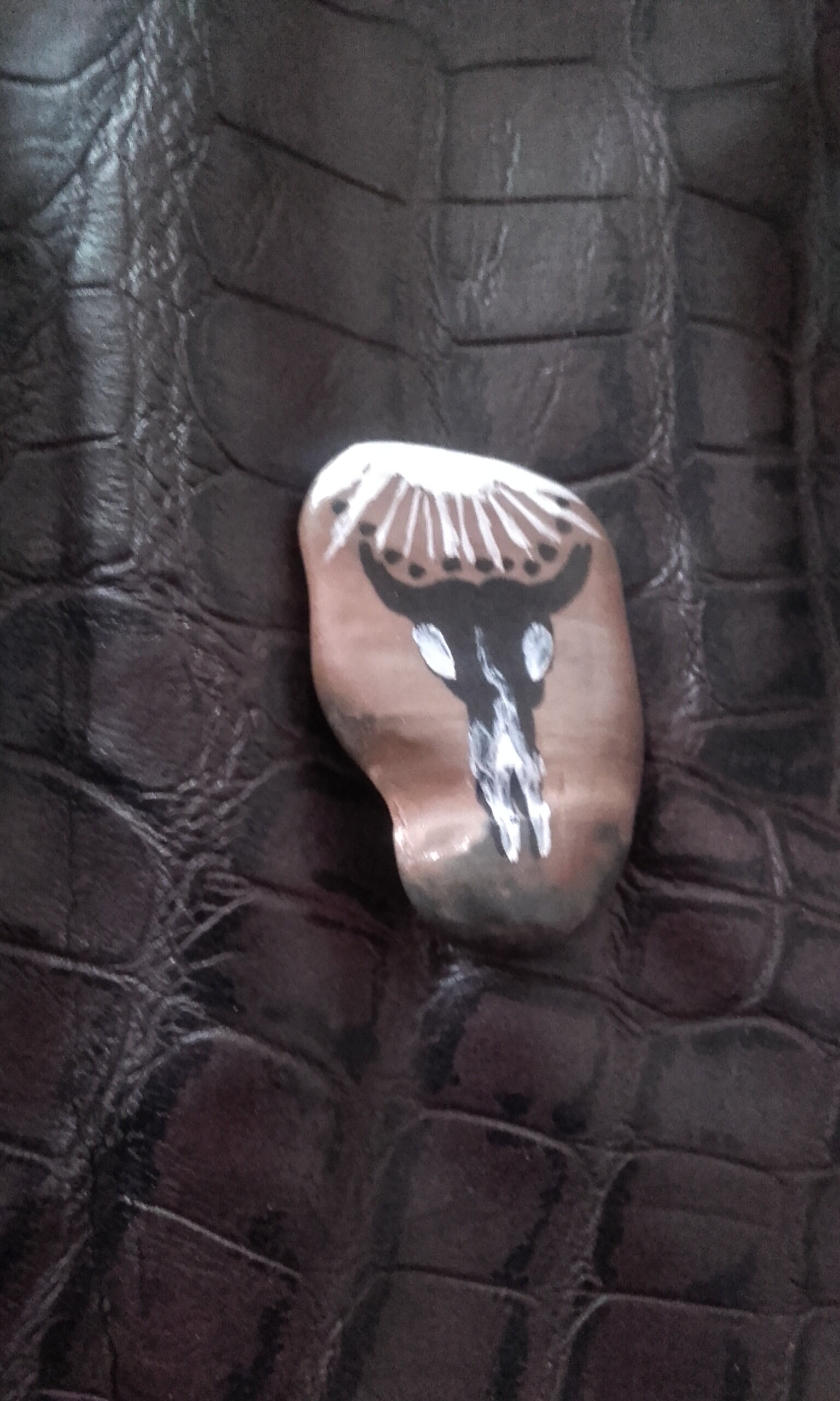 Crâne de Bison, Pierre Peinte à La Main - Animal Totem Bison Ref Skull 3