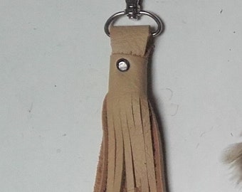 Charm, Tasche Juwel - Fransen Beige Leder Schlüsselanhänger - ref BDS 1