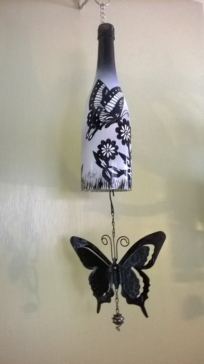 wine bottle black and white wind chime