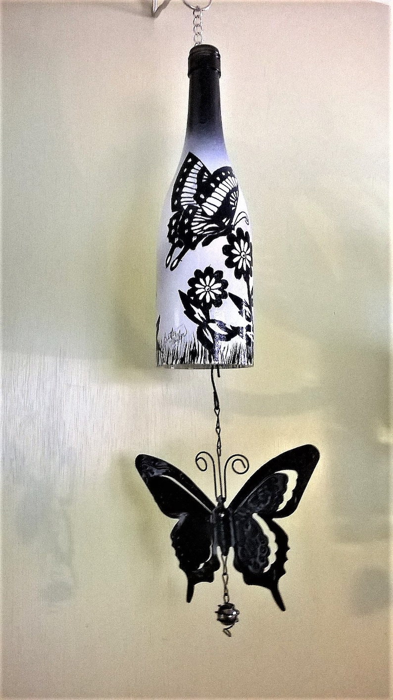 wine bottle black and white wind chime