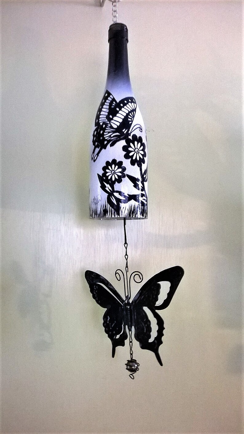 wine bottle black and white wind chime