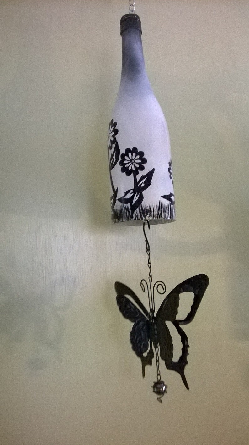 wine bottle black and white wind chime