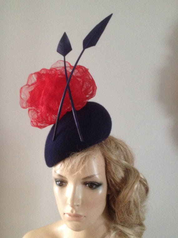 Navy Wool Felt Perching Beret Hat Adorned With a Cheeky Red - Etsy