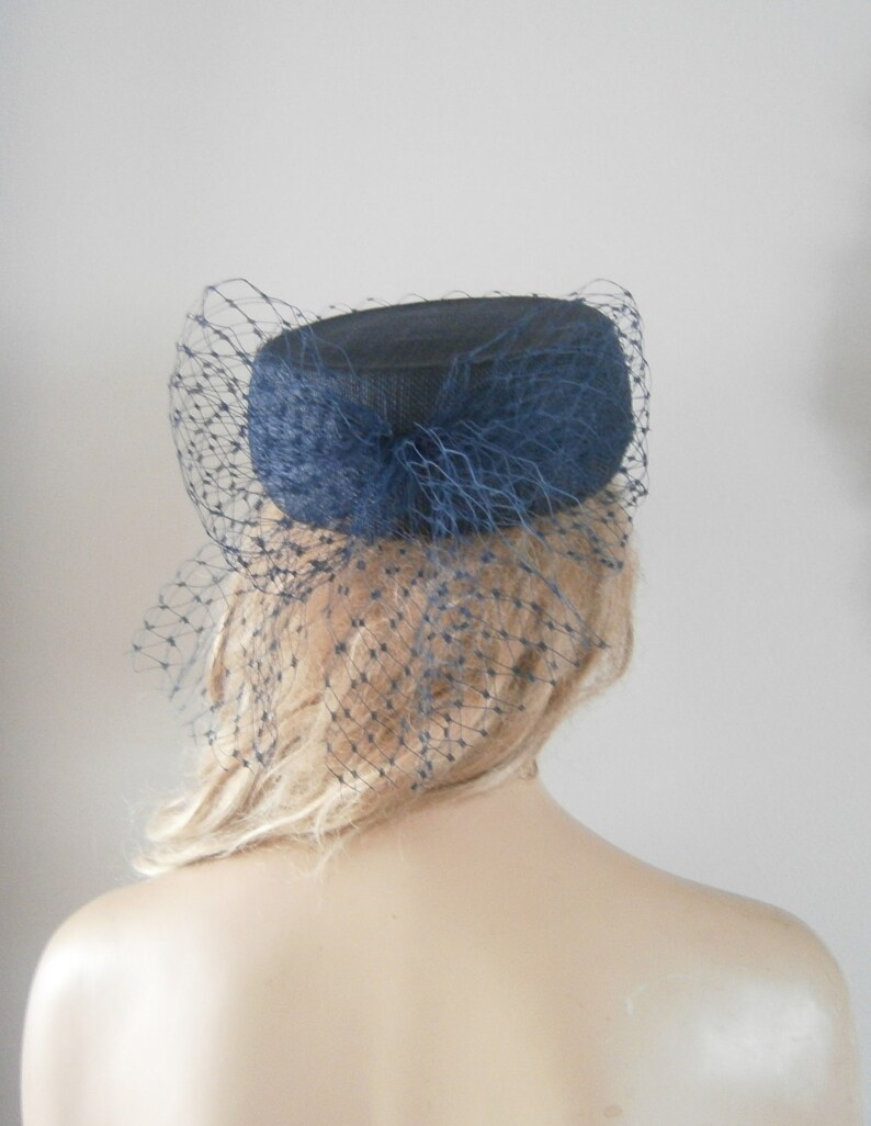 Navy Pillbox Hat Embellished With Merry Widow Veiling & a Cute Etsy UK