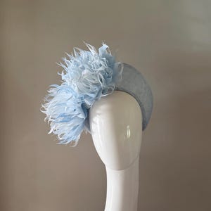 VTG Light Blue Floral Feather Headpiece Whimsigoth Cottagecore Fascinator Hat Light Blue Fascinator -  main image 3