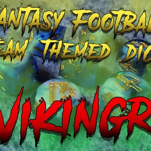 Vikingr - Fantasy Football Team themed resin dice set - Norse / Vikings inspired designs - 3x Block / 2x D6 / 1x D8 / 1x D16 - Bowl of Blood