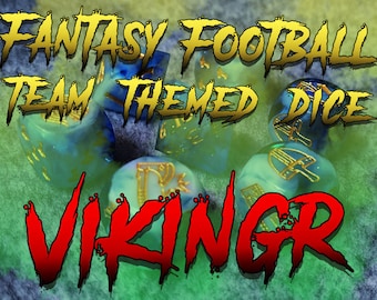 Vikingr - Fantasy Football Team themed resin dice set - Norse / Vikings inspired designs - 3x Block / 2x D6 / 1x D8 / 1x D16 - Bowl of Blood
