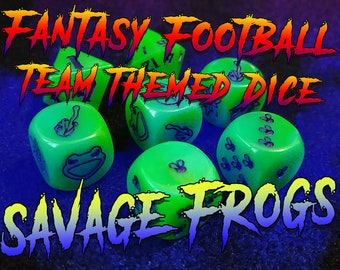 Savage Frogs - Fantasy Football Team themed resin dice - 3x Block / 2x D6 / 1x D8 / 1x D16 - Frogmen compatible - Bowl of Blood