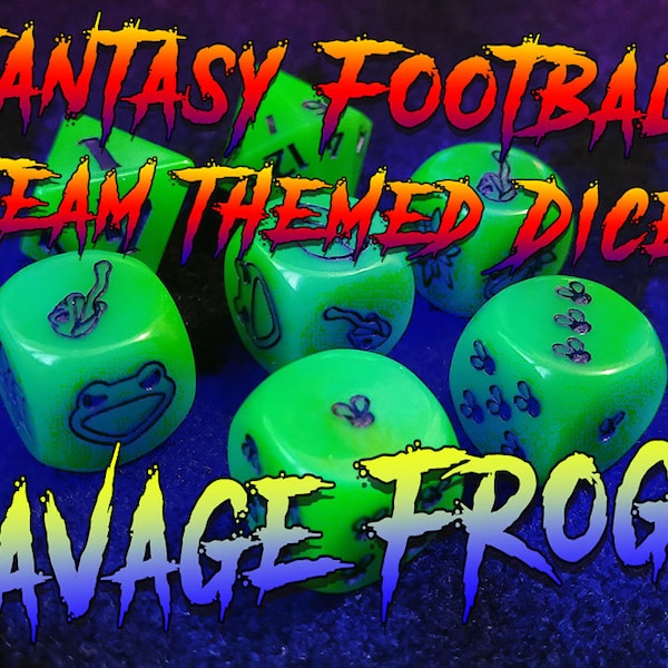 Savage Frogs - Fantasy Football Team themed resin dice - 3x Block / 2x D6 / 1x D8 / 1x D16 - Frogmen compatible - Bowl of Blood