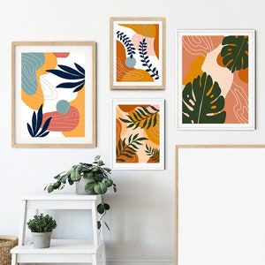 Set of four Abstract Paintings 30x40cm (16×12″). Abstract Botanical Art. Digital Printable Art. Bohemian Wall Decor