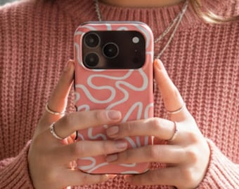 Funda resistente con diseño de líneas abstractas rosas para iPhone 17, 16, 15, 14, 13, Samsung Galaxy S26, S25, S24, Google Pixel, OnePlus y más.