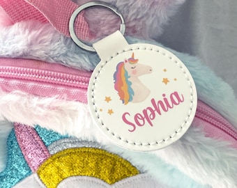 Etiqueta personalizada para mochila infantil con unicornio: llavero con nombre para mochila escolar. Bonito accesorio de unicornio para mochila escolar de niñas. Etiqueta de equipaje para niños.