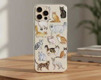 Clear Cats Phone Case for iPhone 17, 16e, 15, 14, 13, 12, Samsung S21, S26, S25 & Google Pixel. Scratch-Resistant Print. MagSafe Compatible