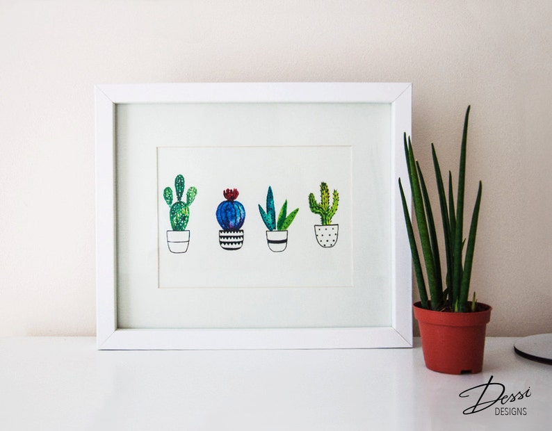Watercolour Cactus Wall Print   5' x 7'' (13cm x 18cm) or 8' x 10' (20.3Ccm x 25.4 cm) Printable Art Print, Cactus Poster 