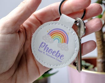 Etiqueta personalizada para mochila infantil con arcoíris: llavero con nombre para mochila escolar