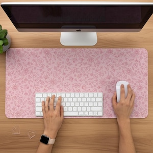 Pink Floral Desk Mat. Work-From-Home Desk Pad. Non-Slip Extra Large mousepad doubles as keyboard mat. Large desktop mat.  Desk Accessories