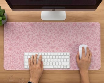 Tapete de escritorio con diseño floral rosa. Tapete para trabajar desde casa. Tapete antideslizante extragrande para ratón que también sirve como tapete para teclado. Tapete grande para escritorio. Accesorios de escritorio.