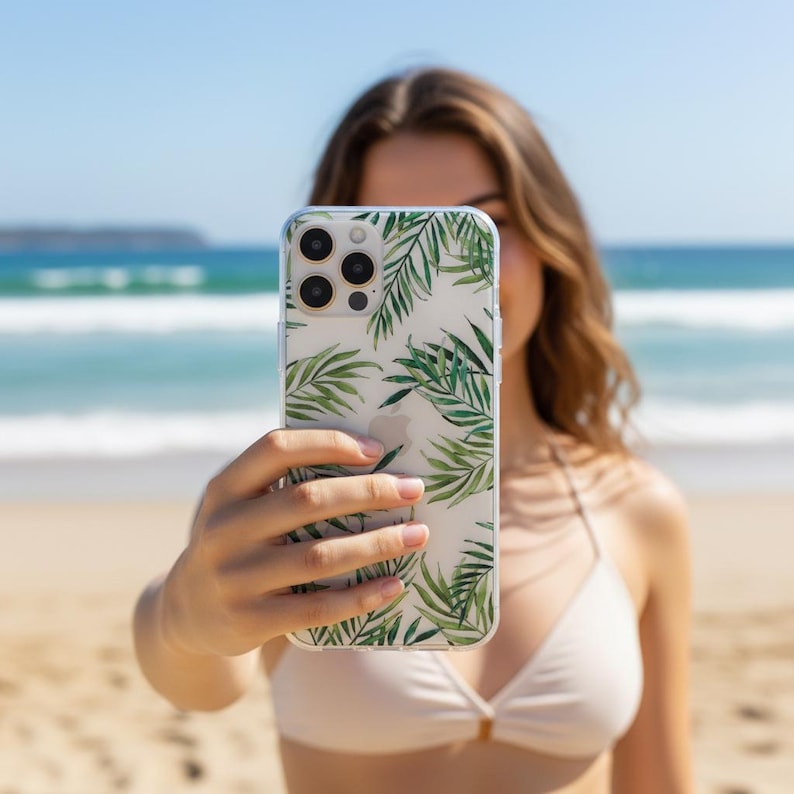Tropical Leaves Clear Phone Case for iPhone, Samsung & Google Pixel. Scratch-Resistant, MagSafe Compatible image 8