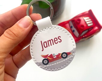 Personalised Racing Car Bag Tag: Kids School Backpack Accessory