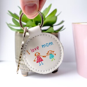 Personalised Child&#39;s drawing Keyring, Mother&#39;s Day Gift. Personalised Keyring. Father&#39;s Day Gift. Round Keychain