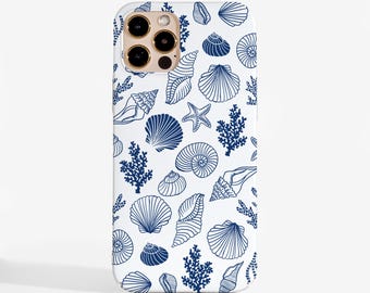 Funda para teléfono con conchas marinas. Funda costera para iPhone, Google Pixel, OnePlus y Samsung: diseño minimalista de líneas costeras y carcasa rígida y resistente.