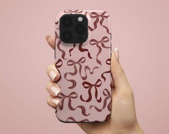 Funda para teléfono Coquette Bows, funda rosa y burdeos para iPhone, Samsung, Google Pixel y más.