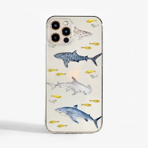 Sharks Clear Phone Case for iPhone 16e, iPhone 15, iPhone 14, iPhone 13, iPhone 12, Samsung S21, Samsung S20, S25, Google Pixel, OnePlus