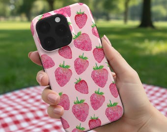 Funda protectora resistente con diseño de fresa para iPhone 17, 16, 15, 14, 13, Samsung Galaxy S25, S24, Google Pixel 9, 8 y OnePlus