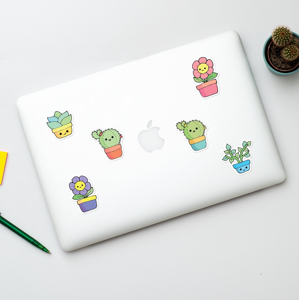 cute cactus vinyl stickers pack of 6 dessi designs etsy