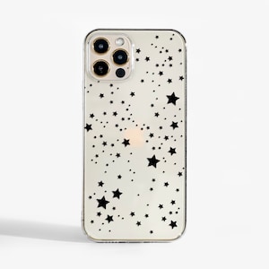 Black Stars Phone Case for iPhone 16e, iPhone 15, iPhone 14, iPhone 13, iPhone 12, Samsung S21, Samsung S20 Ultra, Google Pixel 5 & OnePlus