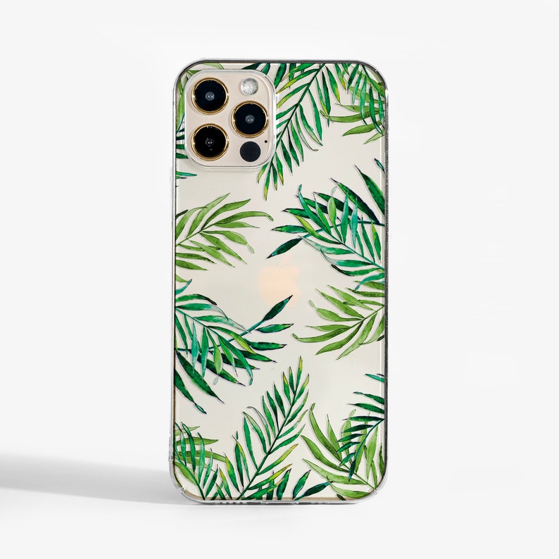 Tropical Leaves Clear Phone Case for iPhone, Samsung & Google Pixel. Scratch-Resistant, MagSafe Compatible image 1