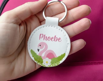 Personalised Kids Bag Tag: Flamingo School Backpack Accessory. Cute Pink School Backpack Accessory for Girls. Luggage Tag. Keychain