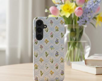 Blue Wildflowers Phone Case. Coquette Bows Phone cover for iPhone, Samsung, Google Pixel and More