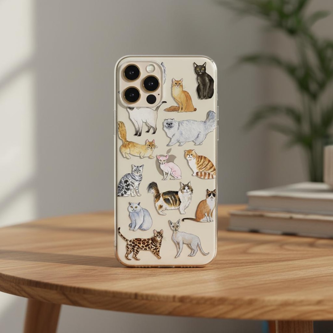 Clear Cats Phone Case for iPhone 17, 16e, 15, 14, 13, 12, Samsung