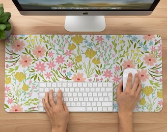 Floral Desk Mat. Large Non-Slip Mousepad. Flower Pattern Desk Pad. Work from Home Desk Decor, table mat, Computer Playmat