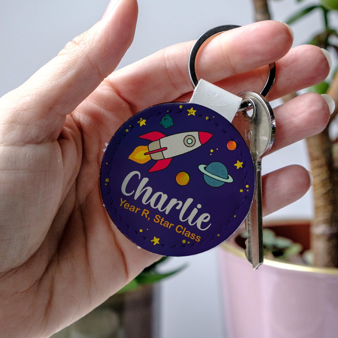Personalised Space Bag Tag – Kids Backpack Name Keyring. Cute Space ...