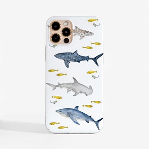 Cute Sharks Phone Case for Case For iPhone 14, 14 Pro Max, 13, 12, XR 11, SE 2020 Samsung S21, S22, Google Pixel and OnePlus models.