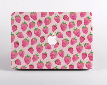 Funda para MacBook con diseño de fresa y cubierta para portátil en color rosa acuarela