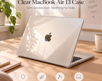 Clear MacBook Air 13 Case, Transparent Hard Shell Cover, M2 M3 M4. Crystal Clear MacBook Case, Hard Plastic Laptop Cover