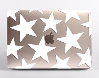 Clear Large White Stars MacBook Casе for MacBook Pro and MacBook Air. Hard Plastic laptop cover.