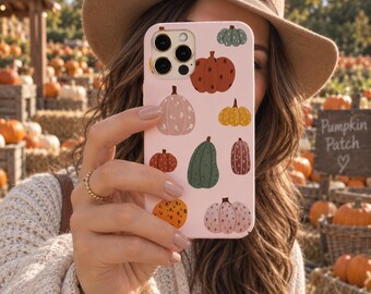 Autumn Pumpkins Phone Case for iPhone 18, 17e, 17, 16e, 16, 15, 14, 13, 12, Samsung S24, S25, S26 & more. Cute Pumpkin Patch phone cover