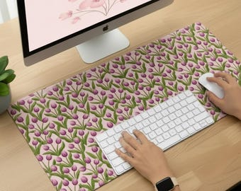 Tapete de escritorio grande con diseño floral de tulipanes. Alfombrilla de escritorio estética. Alfombrilla grande para ratón con base antideslizante y superficie lisa que también sirve como tapete para teclado.