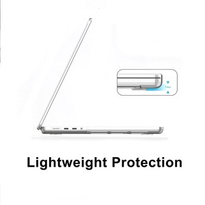 May include: A side view of a silver laptop with a clear protective case. An inset graphic highlights a 7mm thickness measurement. The text "Lightweight Protection" is displayed below the laptop, indicating a slim design for device safety.