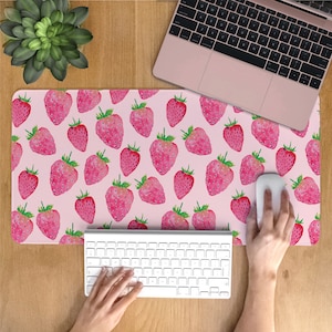 Pink Strawberry Desk Mat, Cute Desk Pad, Extra Large Mousepad, Soft Anti-slip desk mat, table mat, Computer Playmat Non-Slip Natural Rubber