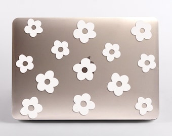 Genomskinligt MacBook-skal med vita blommor, skyddande blommigt laptopfodral för MacBook Pro, Air och Neo