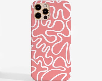 Pink Abstract Line Art Phone Case for iPhone 14, 13, 12 Pro Max, 11, Samsung S21, S22, Google Pixel 5, OnePlus 9 and more