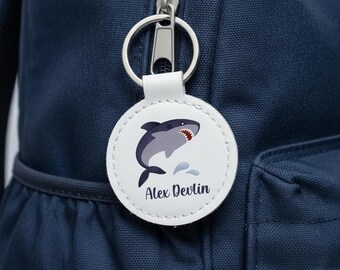 Personalised Shark Kids Bag Tag: School Backpack Name Keyring. Sea Creatures School Bag. Luggage Tag for Children. Personalised keychain