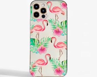 Flamingo Phone Case Clear Phone Case for iPhone 15 Pro Max iPhone 14 Pro iPhone 13 Pro iPhone 12 Mini Samsung S21 S22 OnePlus 9 Gift for Her