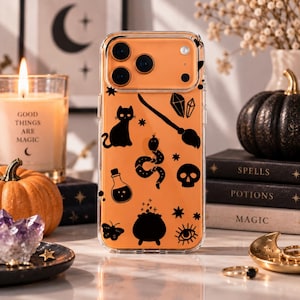 Witch Craft Clear Phone Case, Witchy Halloween phone cover  for iPhone, Samsung Galaxy, Google Pixel & OnePlus, Black Cat, MagSafe