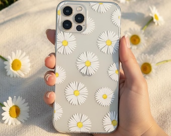 Daisy Flowers Clear Phone Case for iPhone, Samsung & Google Pixel. Scratch-Resistant, MagSafe Compatible.